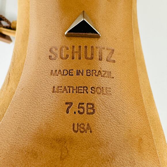 Schutz Women's Geisy Toasted Nut Suede Illusion Ankle Strap Block Heels Size 7.5 - Picture 11 of 11